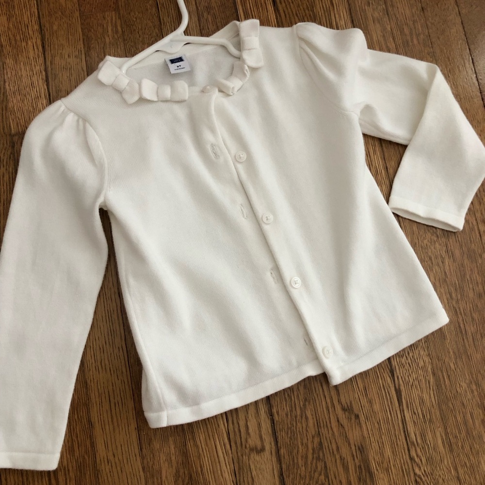 2t Janie and Jack bow neck cardigan light ivory/white